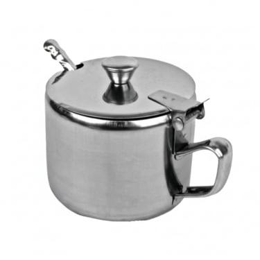 Imagem de Açucareiro em Aço Inox com Colher, Fundo em Vidro Transparente, 200ml ou 420ml, 10cm x 8,5cm, Design Moderno (200 ml)