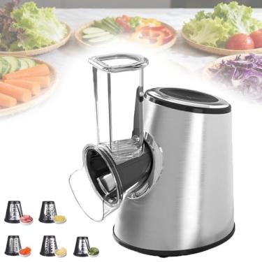 Imagem de Ralador Elétrico para Legumes e Queijos, Fácil de Limpar com 5 Lâminas de Aço Inoxidável, Diâmetro Grande de 8,9 cm (3,5 pol.), Operação com Um Clique, Base Antiderrapante