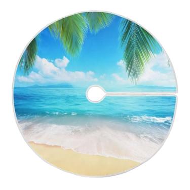 Imagem de Blueangle Saia de árvore de Natal com palmeira de praia de 90 cm - poliéster macio e resistente a rugas, decoração de férias para festas de Natal, árvore festiva e decoração de casa (12)