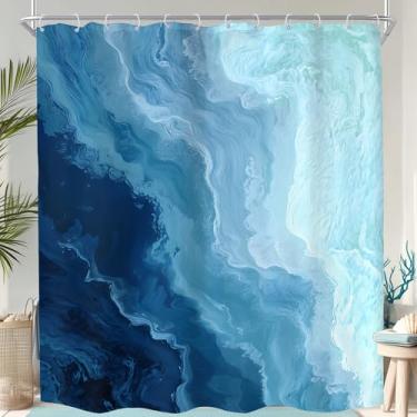 Imagem de KOMLLEX Cortina de chuveiro azul azul-petróleo ondas do oceano para decoração de banheiro 182 cm L L x 203 cm A praia náutica mar abstrato moderno litoral Havaí natureza tecido impermeável poliéster