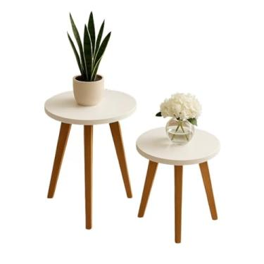Imagem de Kit de Duas e Tres Mesas de Apoio Redonda Mesa Lateral de MDF Pés Palito Madeira Mesinha Tripe Laterais Para Decorar(Kit Tres mesas)