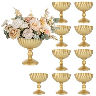 Imagem de Sziqiqi Vaso de urna para centro de casamento: vaso de compota de ouro de 20 cm decorações de mesa - conjunto de 10 vasos de arranjo floral - vasos decorativos de metal para mesa de jantar de recepção