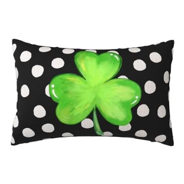 Imagem de Qilerongrong Capa de almofada de trevo do dia de São Patrício, trevo verde, bolinhas, decoração irlandesa, para atividades ao ar livre, capa de almofada lombar de linho dupla face, 30 x 50 cm, fazenda