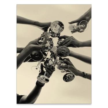 Imagem de WOFUPMY Pôster preto e branco de coquetéis retrô arte de parede em tela de cozinha moderna imagens estéticas legais bar carrinho decoração de parede para apartamento sala de jantar 30 x 40 cm sem