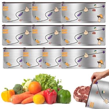Imagem de Sacos de armazenamento seláveis de folha de alumínio reutilizáveis espessos para conservação fresca – 10 peças de bolsas deslizantes de preservação com etiqueta e zíper, design vertical para freezer
