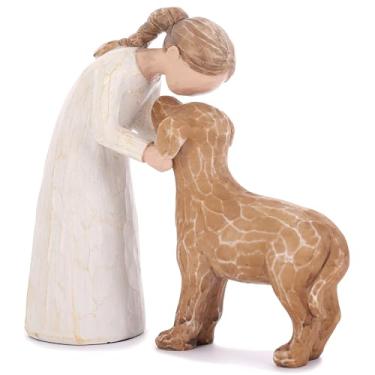 Imagem de FriyGardcn Escultura clássica de cachorro decoração de casa linda resina mulher e cachorro decoração para escritório, sala de estar, quarto, casa, presentes de memória para amantes de animais de