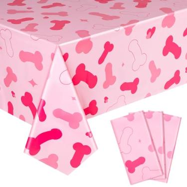 Imagem de AORSOR 3 peças de decoração de despedida de solteira, toalha de mesa de plástico rosa, impermeável, engraçada, decoração de chá de panela, para festa de despedida de solteiro de casamento