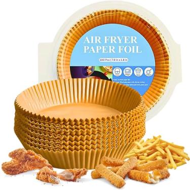 Imagem de Generic Forros de papel Air Fryer descartáveis: 100 peças de papel pergaminho de cesta redonda antiaderente de 20 cm, papel de cozimento de grau alimentício para assar micro-ondas, grande, marrom