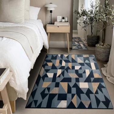 Imagem de 1 Tapete Quarto Beira Cama Antiderrapant 100X150 Js Do Zi Vr (M20 Azul - Geométrico Abstrato Moderno)