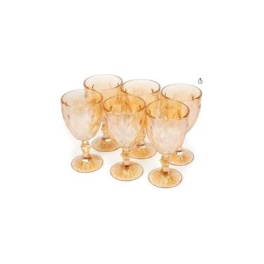 Imagem de Conjunto de 6 Taças de Vidro Diamond Gold, Metalizado Dourado, Design Diamantado, 325ml, 17cm Altura, para Água e Drinks