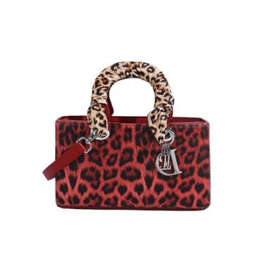 Imagem de CORIOS Bolsa de mão com estampa de leopardo - Bolsa tiracolo feminina de couro PU, impermeável, bolsa carteiro e bolsa fashion, Vermelho M, Large