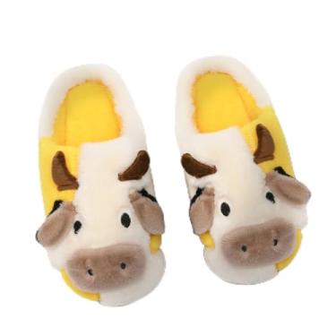 Imagem de Chinelos de vaca felpudos para crianças fofas de vaca fofa, chinelos de casa, crianças, meninas, meninos, desenhos animados, sapatos de casa para uso interno e externo, Amarelo, 9.5-10.5 Toddler