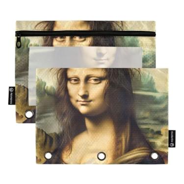 Imagem de Pasta de lápis Work com 3 anéis, bolsa de lápis, fichário com zíper, bolsa de lápis bonita, escola, bolsos transparentes engraçados, arte feminina 25 x 18 cm, 2 pacotes