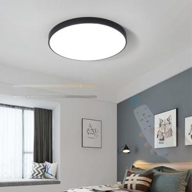 Imagem de GZZBMY LED Lâmpada de Teto com Controle Remoto Iluminação de Teto Regulável Moderna Ultra Fina Redonda Luminária de Teto de Metal para Sala de Estar Quarto das Crianças Corredor 3000K-6500K (Preto, 23
