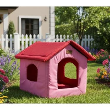 Imagem de Cama Toca Iglu para Cães e Gatos – Casinha Pet Desmontável com Zíper e Almofada Lavável(Rosa)