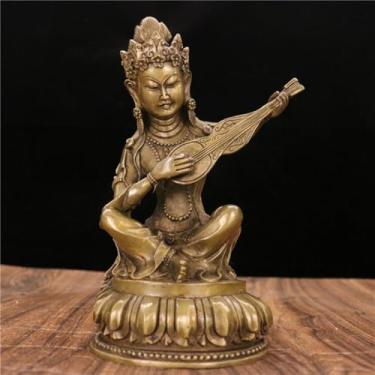 Imagem de FENNYYAR Estátua de cobre Miaoyin Mother Tibetan Buddha, 22 cm 21.8 cm, mesa de chá para sala de estar em casa, colecionar artesanato