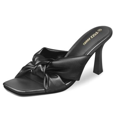 Imagem de PIZZ ANNU Women's Ariana Knotted Heels Sandals Square Open Toe Heeled Sandal High Stiletto Mules Slip on Comfy Casual Dress Pumps Shoes, Black 8.5