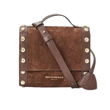 Imagem de Bruno Magli Bolsa tiracolo feminina Lucia Mixed Media de couro/camurça, marrom escuro