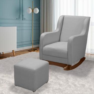 Imagem de Poltrona de Amamentação com Balanço em Linho – Cadeira Confortável para Quarto de Bebê e Sala (Linho Cinza)