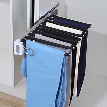 Imagem de Rack retrátil para pendurar no armário - organizador de calças que economizam espaço, cabides laterais para toalhas, cachecóis e muito mais, perfeito para maximizar o armazenamento em espaços pequenos