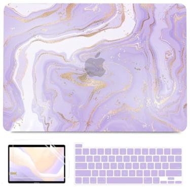 Imagem de BELKA Compatível com MacBook Pro de 13 polegadas M2 2025 2024 2023 2022-2016 A2338 M1 A2251 A2289 A2159 A1989 A1708 A1706, capa rígida de plástico + capa de teclado + protetor de tela. Mármore roxo