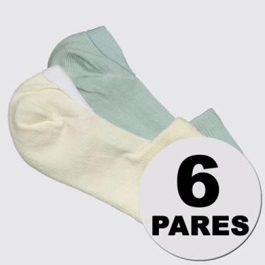 Imagem de Kit Meia Puma Invisível 6 Pares Feminina Verde e Off White, 34-39