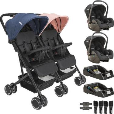 Imagem de Carrinho Kiddo Gemeos com 2 Bebe Conforto 2 Base Mascote Casal