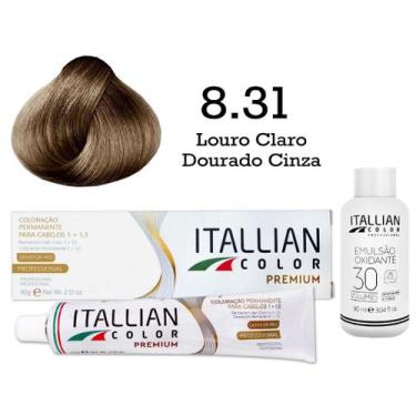 Imagem de Kit Coloração Itallian Color 8.31 Louro Claro Dourado Cinza + Oxi 30