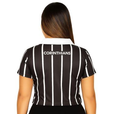 Imagem de Polo Cropped Corinthians Retrô Feminino Preto-Feminino