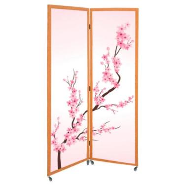 Imagem de 2 Biombo Oriental Japonês Sakura Sanfonado Com Rodinhas E Dobradiças F