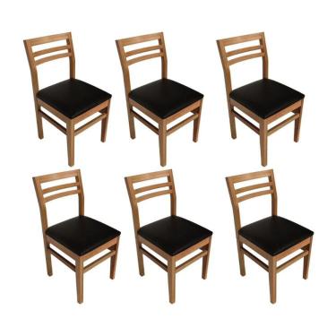 Imagem de Kit 6 Cadeiras para Sala de Jantar em Madeira Maciça Diamante Imbuia/Preto