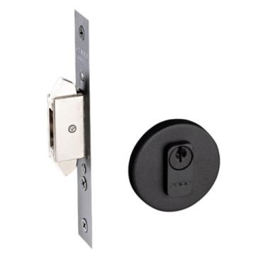 Imagem de Fechadura inox preta porta de madeira de correr com bico duplo Pado