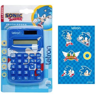 Imagem de Calculadora de Mesa Letron 8 Dígitos com Energia Solar e Cartela de Adesivos Temática Sonic
