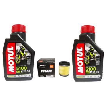 Imagem de Kit Troca De Oleo Fazer 250 2 Motul 5100 15w50 + Filtro Fram CH6097 - 