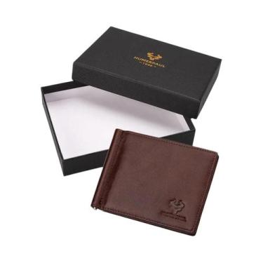 Imagem de Carteira De Couro Masculina Slim Com Bloqueio RFID, Clip Para Dinheiro