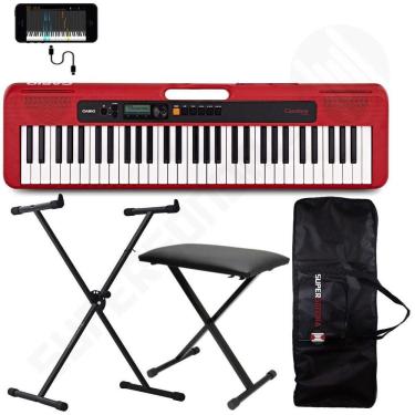 Imagem de Kit Teclado Musical CASIOTONE CT-S200 CASIO Vermelho Aplicativo Chordana Play + Capa + Suporte X + Banqueta X
