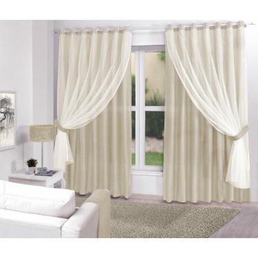 Imagem de Cortina Creme Sala/Quarto Tecido Com Renda 300 X 270