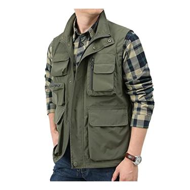 Imagem de WSLCN Colete masculino leve para viagem ao ar livre, trabalho, pesca, fotografia com vários bolsos, Verde militar, Medium
