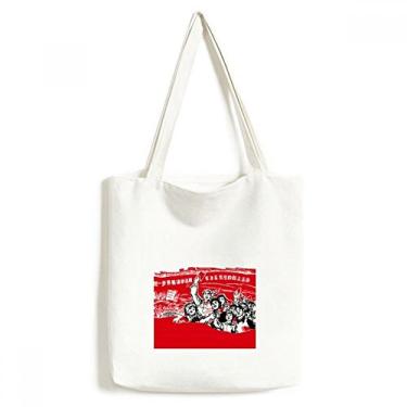 Imagem de Bolsa de lona com bandeira vermelha Mao Zedong Antologia bolsa de compras casual bolsa de mão