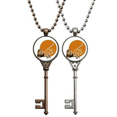 Imagem de OFFbb-USA Colar de chaves Feline Lions feroz Wings com pingente para decoração de casais