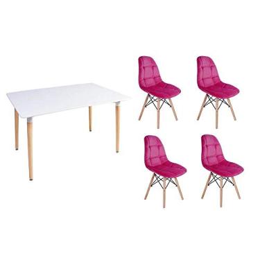 Imagem de Kit Mesa Jantar Eiffel 120x80cm Branca + 04 Cadeiras Botonê Veludo - Rosa