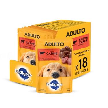 Imagem de Pack Ração Úmida Pedigree para Cães Adultos, Sachê Carne ao Molho, 100g - 18 unidades