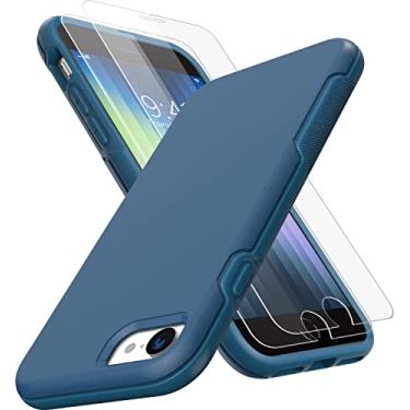 Imagem de ibelief Capa para iPhone SE 2022, capa para iPhone SE 2020 com 2 pacotes de protetor de tela de vidro temperado, capa protetora de corpo inteiro à prova de choque antiarranhões para iPhone SE 2022/2020 4,7 polegadas (azul)