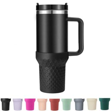 Imagem de Uvafly Bota de silicone para Stanley, capa protetora inferior de copo, acessórios para Stanley Quencher H2.0 FlowState Tumbler 40oz (preto)