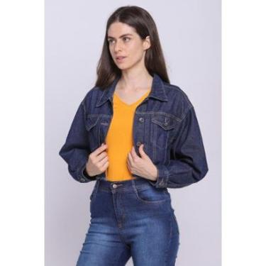 Imagem de Jaqueta Curta Feminina Jeans Premium Delavé Polo Wear Jeans Escuro-Feminino