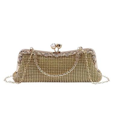 Imagem de RARITYUS Bolsa de mão feminina com strass brilhante para noite bolsa de pulso de cristal para formatura, casamento, coquetel, Dourado, One Size