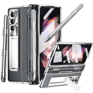 Imagem de YQODSZ Capa transparente para Samsung Galaxy Z Fold 3 com S Pen e suporte de caneta, design de peça única com protetor de dobradiça protetor de tela integrado com suporte capa de telefone de PC fina tudo incluído para Z Fold 3 - Prata