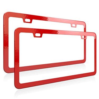 Imagem de Deselen Moldura vermelha para placa de carro, metal fino em aço inoxidável com tampa de parafuso de 2 furos, vermelho Poinsétia (par)