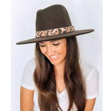 Imagem de Chapéu Fedora Marrom de Feltro Feminino com Faixinha de Oncinha Animal