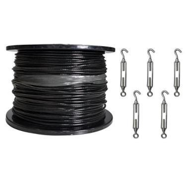 Imagem de Bobina 50M Cabo Aço 6x19 Revestido PVC 3/16 + 5 Esticadores - Shoplona